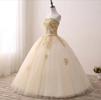 CG84 Strapless gold embroidery Quinceanera Dress