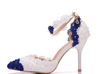 BS55 Lace Flower Pearls Wedding shoes(Blue&White/White)