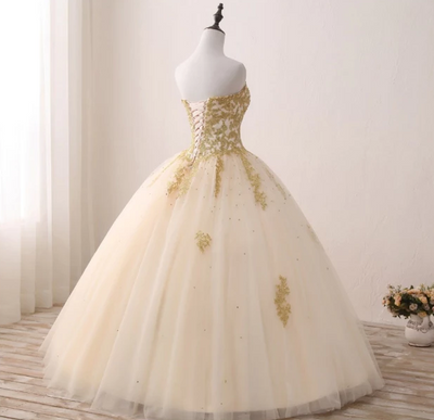 CG84 Strapless gold embroidery Quinceanera Dress
