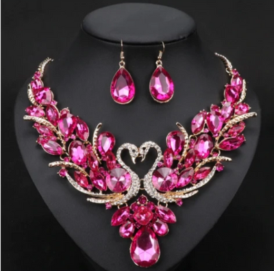 BJ126 Crystal swan shape Jewelry sets:necklace+earring(10 Colors)