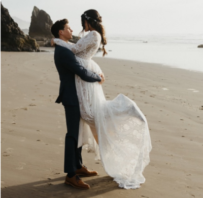 CW560 Long sleeve Beach wedding dress