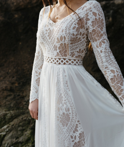 CW560 Long sleeve Beach wedding dress