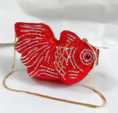 CB144 Red Crystal Fish shape Prom clutch Bag