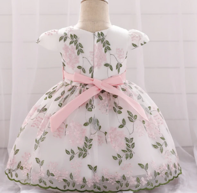 FG240 Flower Embroidery Baby Girl Dresses (4 Colors)