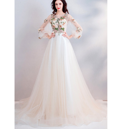 CG20 Champagne flower embroidery  Debutante Dress