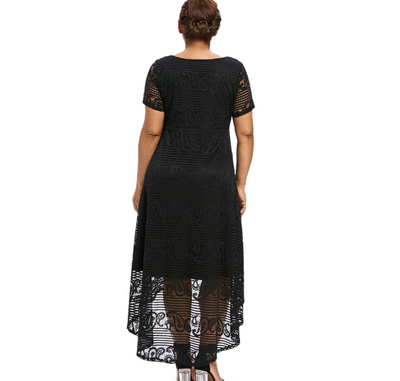 MX138 Summer Plus Size V-Neck Lace Dresses (Black/White)