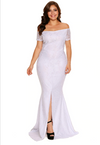 MX140 Elegant Plus Size Off Shoulder Lace Party dresses (Pink/White)