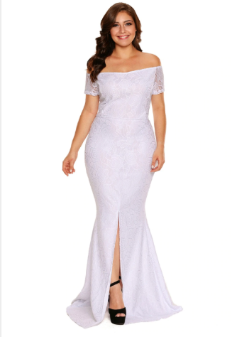 MX140 Elegant Plus Size Off Shoulder Lace Party dresses (Pink/White)