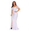 MX140 Elegant Plus Size Off Shoulder Lace Party dresses (Pink/White)