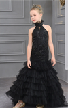 FG310 Black ruffle mermaid Pageant Gown for Girls