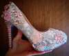 BS177 Luxury  Full diamond pearls Wedding Shoes (Pink/White)