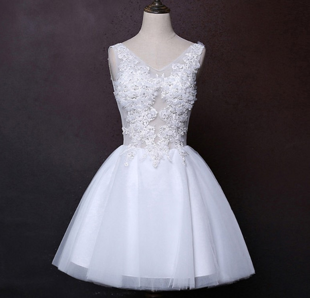 SS55 V neck lace up short Bridal Gown - Nirvanafourteen