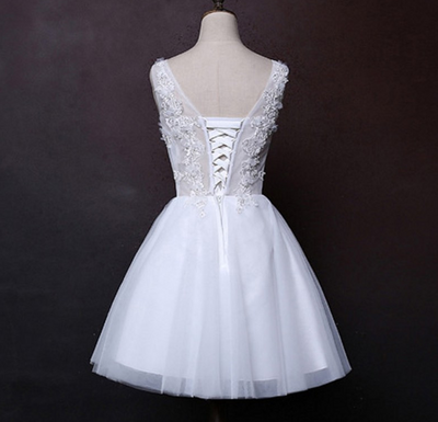 SS55 V neck lace up short Bridal Gown