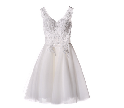SS55 V neck lace up short Bridal Gown