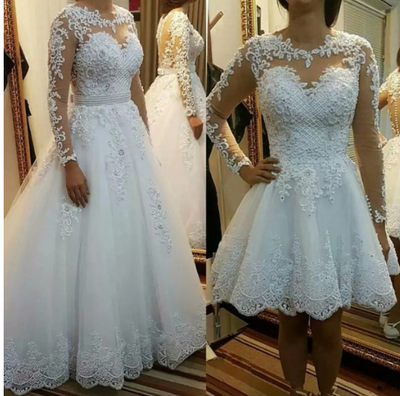 SS57 : 2in1 Lace appliques peals Bridal gowns