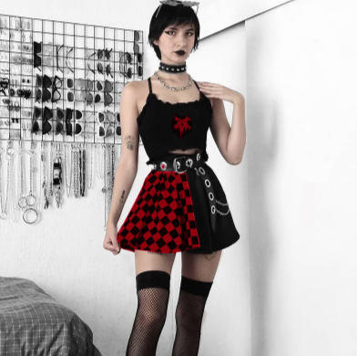 CK75 Harajuku Plaid Skirt ( Black/Red)