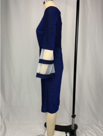 MX309 Plus size deep v neck Evening dresses (Blue/silver)