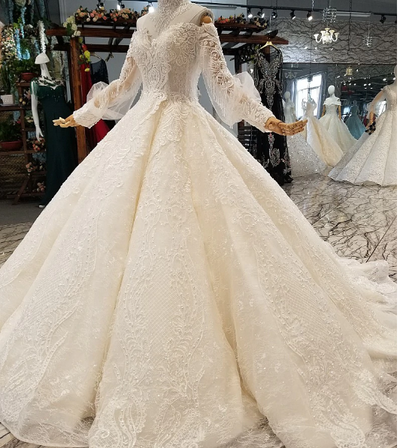 HW39 Glamorous Sweetheart long sleeves wedding gown