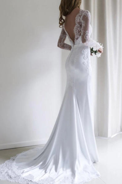 CW127 Lace Long sleeve mermaid Wedding Dresses