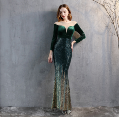 PP415 Velvet sequin mermaid Maxi dresses ( 5 Colors )