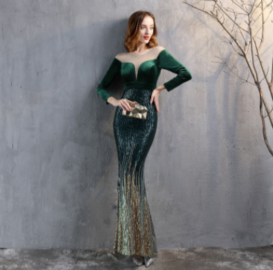 PP415 Velvet sequin mermaid Maxi dresses ( 5 Colors )