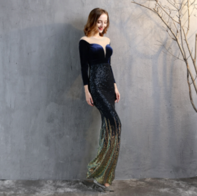 PP415 Velvet sequin mermaid Maxi dresses ( 5 Colors )