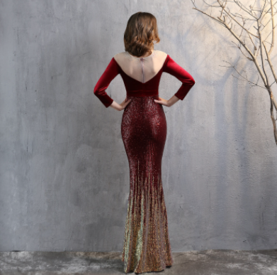 PP415 Velvet sequin mermaid Maxi dresses ( 5 Colors )