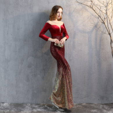 PP415 Velvet sequin mermaid Maxi dresses ( 5 Colors )