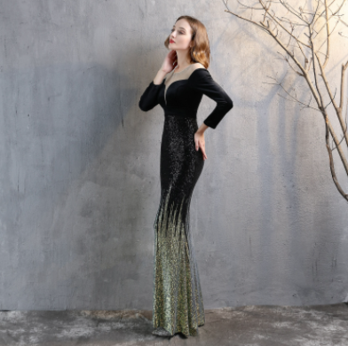 PP415 Velvet sequin mermaid Maxi dresses ( 5 Colors )