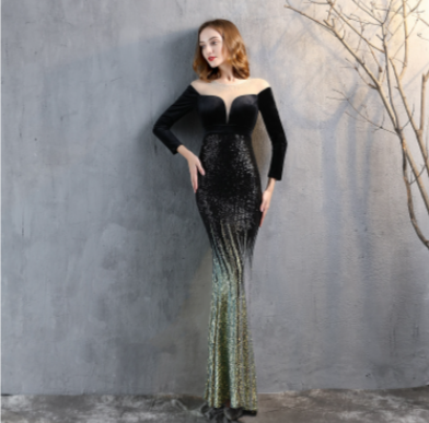 PP415 Velvet sequin mermaid Maxi dresses ( 5 Colors )