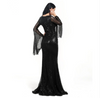 MX213 Deep V Long Flare Sleeve Maxi Dresses(Black/Gold)