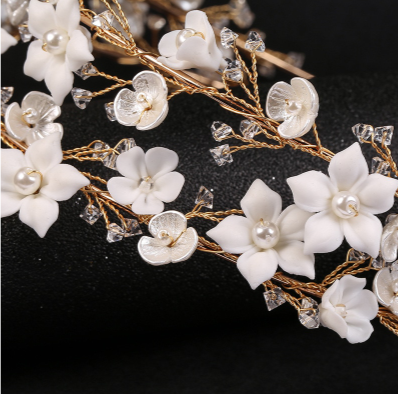 BJ430 Luxury Crystal Pearls Flower Bridal Tiara ( 3 Colors )