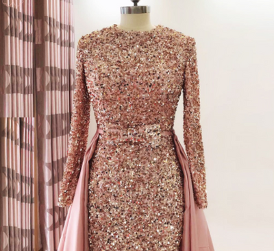 LG475 Real picture sequined mermaid Gown with detachable train