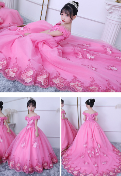FG447 Pageant Dress with long tail for Girls ( 6 Colors )
