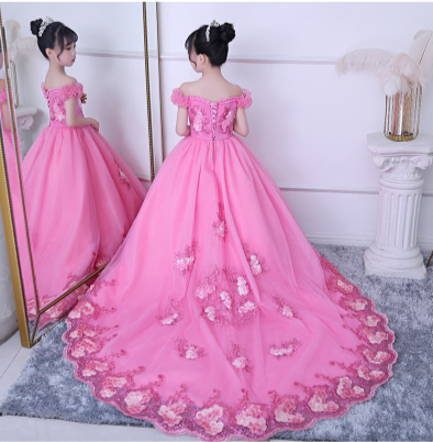 FG447 Pageant Dress with long tail for Girls ( 6 Colors )