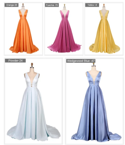 PP36 Sexy Deep V neck Satin Prom Dresses (14 colors)