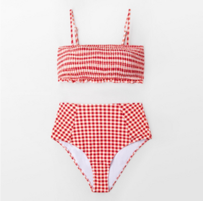 SW26 Sweety Red & white Gingham Smocked Bikinis Set