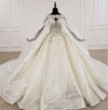 HW128 Strapless appliques shiny Wedding gown with long cape