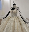 HW128 Strapless appliques shiny Wedding gown with long cape