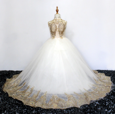FG129 Turtleneck Gold embroidery Princess girl dress