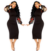 MX197 Flower Embroidered Mesh lantern Sleeve Bodycon Dress