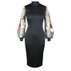 MX197 Flower Embroidered Mesh lantern Sleeve Bodycon Dress