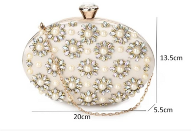 CB155 Egg Shape Peals diamonds beaded Evening Clutch Bag