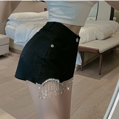 TP55 Korean diamond fringe high waist denim shorts ( 3 Colors )