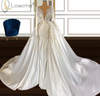 HW230 Long sleeves v -neck pearls Satin Bridal Gowns