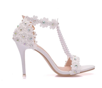 BS67 Lace pearls Wedding heels