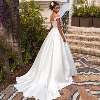 CW614 Simple Cap Sleeves Sweetheart Satin Bridal Dress