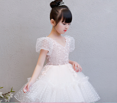 FG135 Elegant puff sleeve Flower Girl Dress