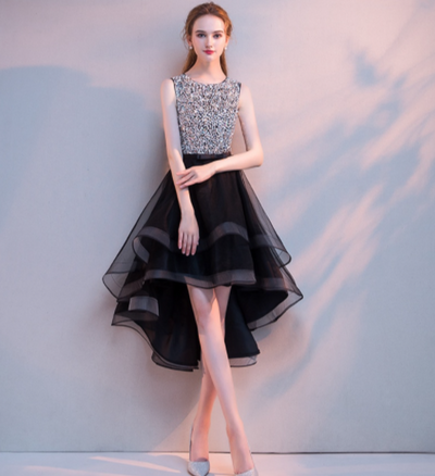 BH325 Short front long black Homecoming dresses ( 3 Colors )