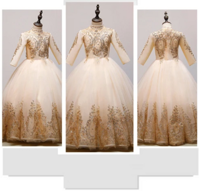 FG250 Gold sequined high neck Princess Girl Dress